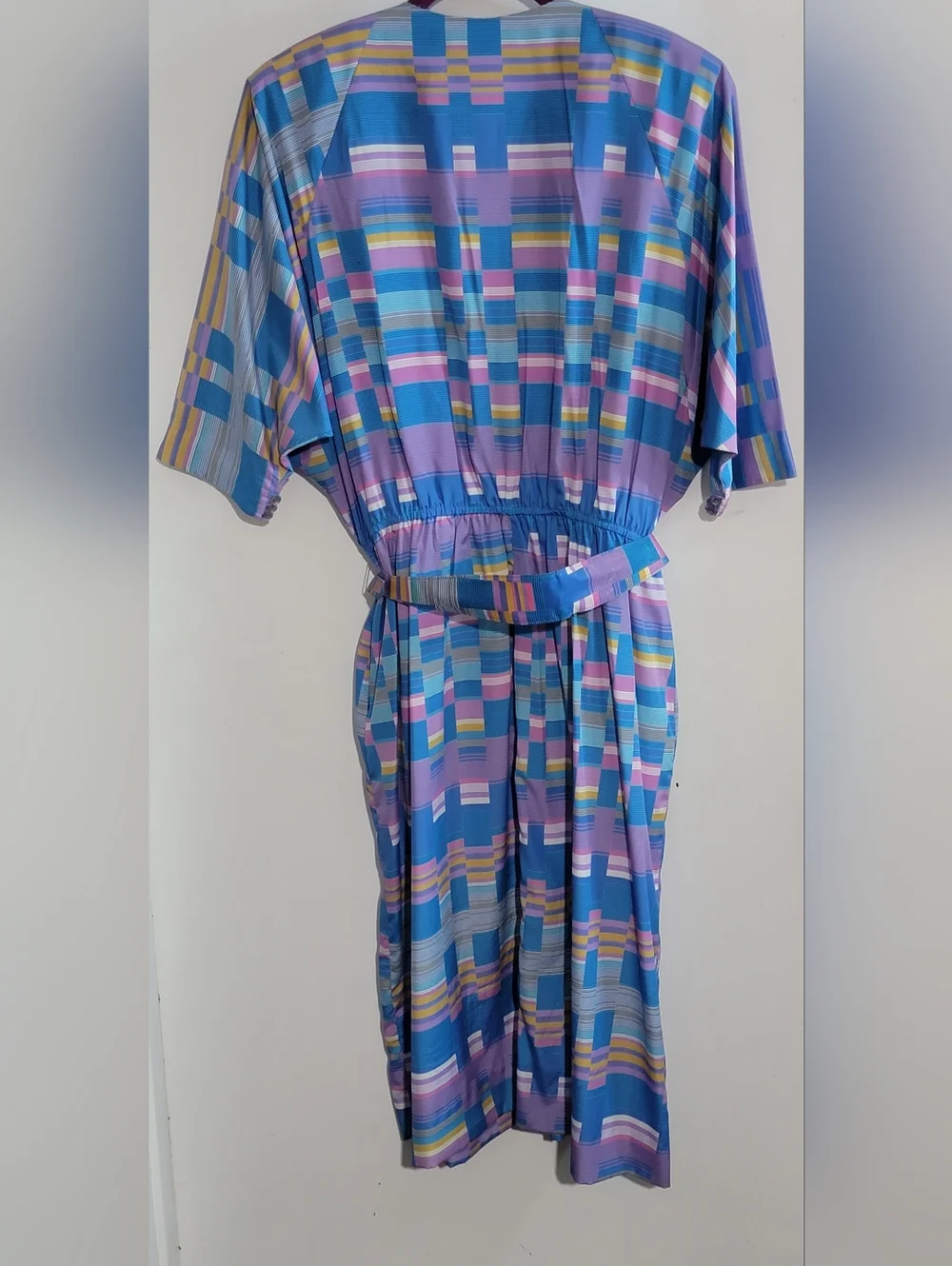 Vintage 70's Blue Geometric Print Midi Dress with Matching Belt - Picture 8 of 10
